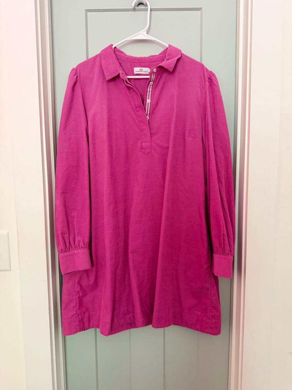 Vineyard Vines Corduroy Cotton Popover Shirt Dress Magenta Pink XL Barbie Preppy